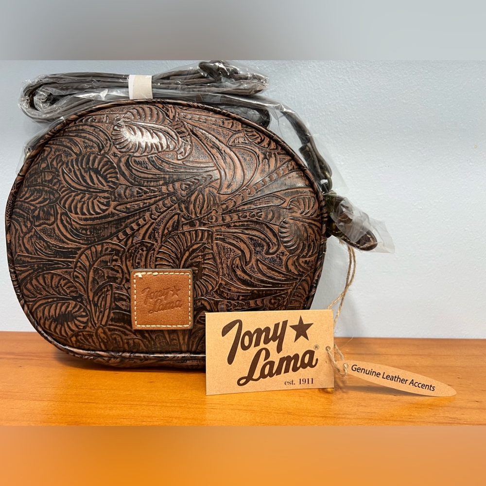 TONY LAMA NWT Genuine Cowhide Embossed Leather Tooled Accents Crossbody Bag NEW - Picture 11 of 13